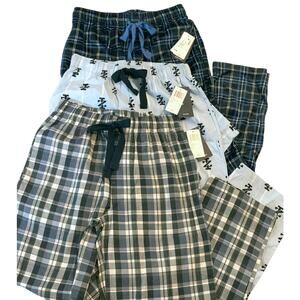 Bundle of 3 - Izod Mens Pajama Pants NWT Sz. Small Blue Plaid & Stripes Pockets